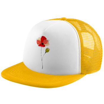 Red poppy flowers papaver, Καπέλο Ενηλίκων Soft Trucker με Δίχτυ Κίτρινο/White (POLYESTER, ΕΝΗΛΙΚΩΝ, UNISEX, ONE SIZE)