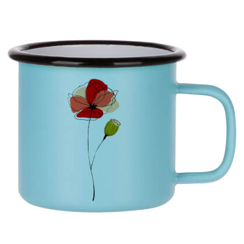 Red poppy flowers papaver, Κούπα Μεταλλική εμαγιέ ΜΑΤ σιέλ 360ml