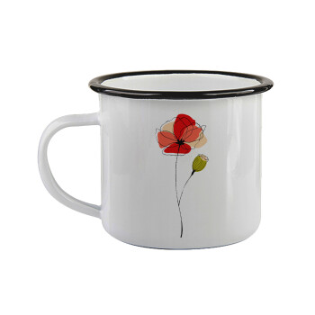 Red poppy flowers papaver, Κούπα εμαγιέ με μαύρο χείλος 360ml