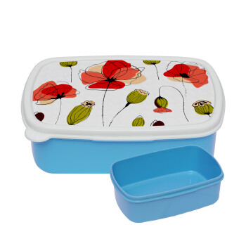 Red poppy flowers papaver, ΜΠΛΕ παιδικό δοχείο φαγητού (lunchbox) πλαστικό (BPA-FREE) Lunch Βox M18 x Π13 x Υ6cm