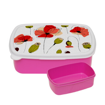 Red poppy flowers papaver, ΡΟΖ παιδικό δοχείο φαγητού (lunchbox) πλαστικό (BPA-FREE) Lunch Βox M18 x Π13 x Υ6cm