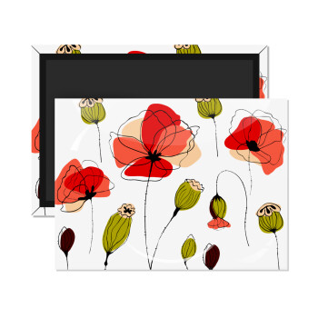 Red poppy flowers papaver, Ορθογώνιο μαγνητάκι ψυγείου διάστασης 9x6cm