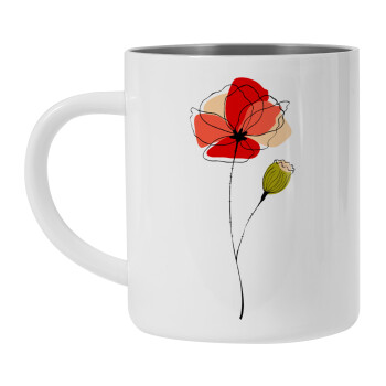 Red poppy flowers papaver, Κούπα Ανοξείδωτη διπλού τοιχώματος 450ml