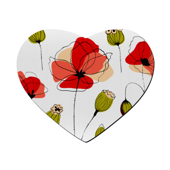 Red poppy flowers papaver, Mousepad καρδιά 23x20cm
