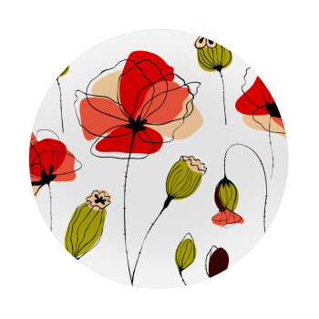 Red poppy flowers papaver, Mousepad Στρογγυλό 20cm