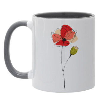 Red poppy flowers papaver, Κούπα χρωματιστή γκρι, κεραμική, 330ml