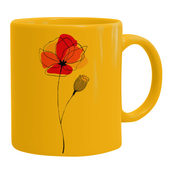 Red poppy flowers papaver, Κούπα, κεραμική κίτρινη, 330ml (1 τεμάχιο)