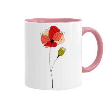 Red poppy flowers papaver, Κούπα χρωματιστή ροζ, κεραμική, 330ml
