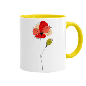 Red poppy flowers papaver, Κούπα χρωματιστή κίτρινη, κεραμική, 330ml