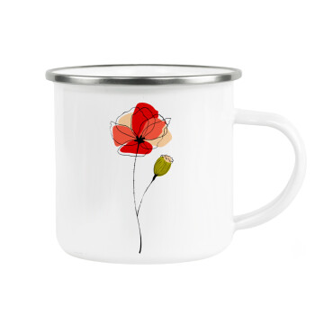 Red poppy flowers papaver, Κούπα Μεταλλική εμαγιέ λευκη 360ml
