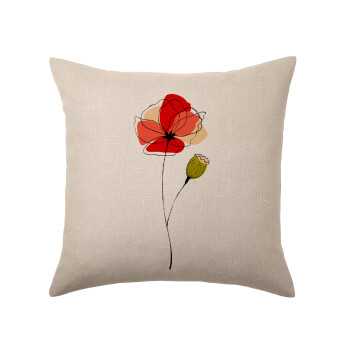 Red poppy flowers papaver, Μαξιλάρι καναπέ ΛΙΝΟ 40x40cm περιέχεται το  γέμισμα