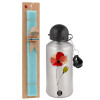 Easter Set, metallic silver aluminum water bottle (500ml) & scented flat Easter candle (30cm) (TURQUOISE)