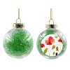 Transparent Christmas tree ball ornament with green filling 8cm