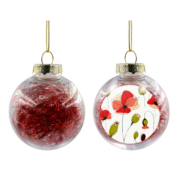 Red poppy flowers papaver, Transparent Christmas tree ball ornament with red filling 8cm