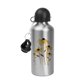 Daisies flower, Metallic water jug, Silver, aluminum 500ml