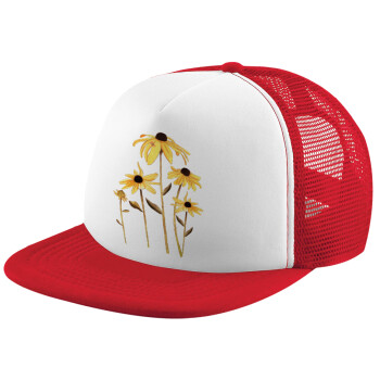 Daisies flower, Καπέλο παιδικό Soft Trucker με Δίχτυ ΚΟΚΚΙΝΟ/ΛΕΥΚΟ (POLYESTER, ΠΑΙΔΙΚΟ, ONE SIZE)