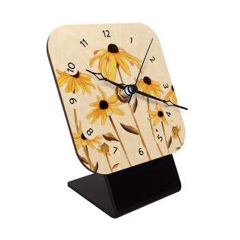 Daisies flower, Επιτραπέζιο ρολόι σε φυσικό ξύλο (10cm)