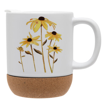 Daisies flower, Ceramic coffee mug Cork (MAT), 330ml (1pcs)