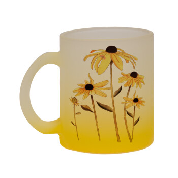 Daisies flower, Κούπα γυάλινη δίχρωμη με βάση το κίτρινο ματ, 330ml