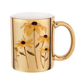 Daisies flower, Mug ceramic, gold mirror, 330ml
