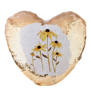 Daisies flower, Μαξιλάρι καναπέ καρδιά Μαγικό Χρυσό με πούλιες 40x40cm περιέχεται το  γέμισμα