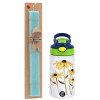 Easter Set, Children's thermal stainless steel bottle with safety straw, green/blue (350ml) & aromatic flat Easter candle (30cm) (TURQUOISE)