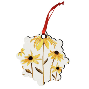 Daisies flower, Christmas ornament snowflake wooden 7.5cm