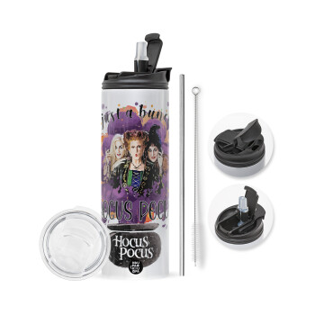 Hocus Pocus, Travel Tumbler θερμό με διπλό καπάκι, μεταλλικό καλαμάκι και βούρτσα καθαρισμού (Ανωξείδωτο 304 Food grade, BPA free, 600ml)