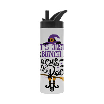 It's just a bunch of hocus pocus - halloween, Metallic thermos bottle with straw & handle, stainless steel (Stainless steel 304), double-walled, 600ml.