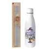 Easter Set, metallic stainless thermos bottle (500ml) & scented flat Easter candle (30cm) (GRAY)