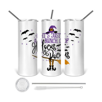 It's just a bunch of hocus pocus - halloween, 360 Eco friendly ποτήρι θερμό (tumbler) από ανοξείδωτο ατσάλι 600ml, με μεταλλικό καλαμάκι & βούρτσα καθαρισμού