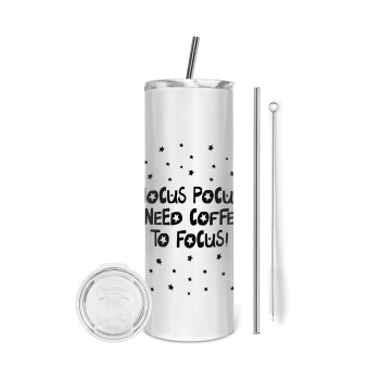 Hocus pocus i need coffee to focus - halloween, Tumbler stainless steel 600ml, with metal straw & cleaning brush