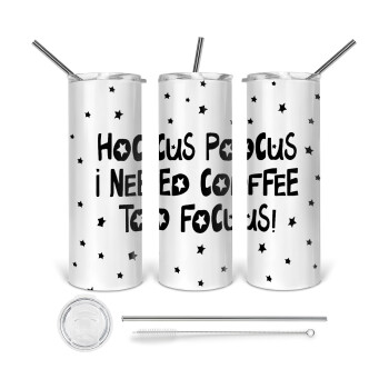 Hocus pocus i need coffee to focus - halloween, 360 Eco friendly stainless steel tumbler 600ml, with metal straw & cleaning brush