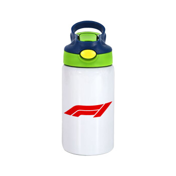 Formula 1, Children's hot water bottle, stainless steel, with safety straw, green, blue (350ml)