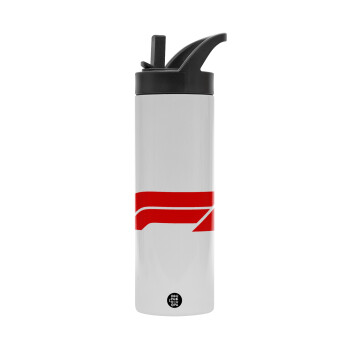 Formula 1, Metallic thermos bottle with straw & handle, stainless steel (Stainless steel 304), double-walled, 600ml.