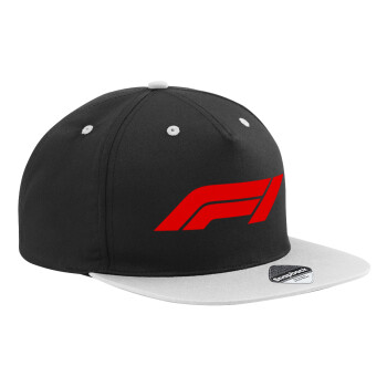 Formula 1, Adult Flat Snapback Hat Black/Grey, (100% COTTON TWILL, ADULT, UNISEX, ONE SIZE)