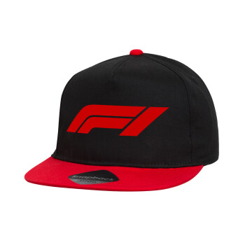 Formula 1, Children's Flat Snapback Hat, Black/Red (100% COTTON, CHILDREN'S, UNISEX, ONE SIZE)