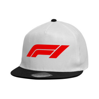 Formula 1, Child's Flat Snapback Hat, White (100% COTTON, CHILDREN'S, UNISEX, ONE SIZE)