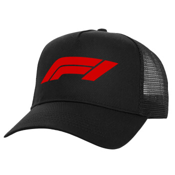 Formula 1, Structured Trucker Adult Hat, with Mesh, Black (100% COTTON, ADULT, UNISEX, ONE SIZE)