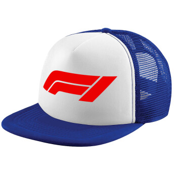 Formula 1, Adult Soft Trucker Hat with Blue/White Mesh (POLYESTER, ADULT, UNISEX, ONE SIZE)