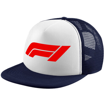 Formula 1, Adult Soft Trucker Hat with Dark Blue/White Mesh (POLYESTER, ADULT, UNISEX, ONE SIZE)