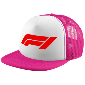 Formula 1, Adult Soft Trucker Hat with Pink/White Mesh (POLYESTER, ADULT, UNISEX, ONE SIZE)