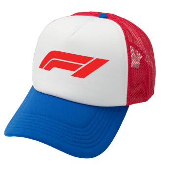 Formula 1, Adult Soft Trucker Hat with Red/Blue/White Mesh (POLYESTER, ADULT, UNISEX, ONE SIZE)