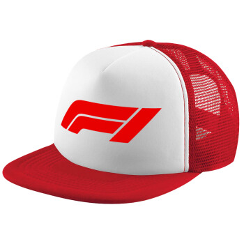 Formula 1, Adult Soft Trucker Hat with Red/White Mesh (POLYESTER, ADULT, UNISEX, ONE SIZE)