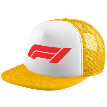 Formula 1, Adult Soft Trucker Hat with Yellow/White Mesh (POLYESTER, ADULT, UNISEX, ONE SIZE)