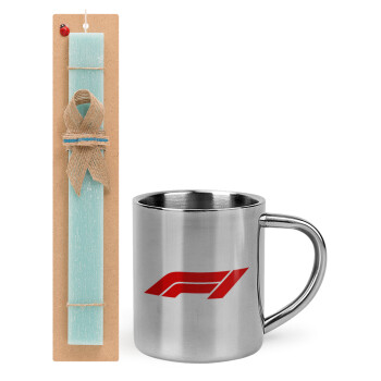 Formula 1, Easter Set, metallic thermal cup (300ml) & aromatic flat Easter candle (30cm) (TURQUOISE)