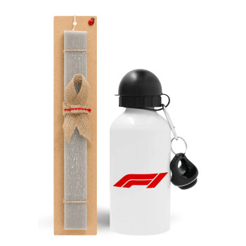 Formula 1, Easter Set, metallic aluminum water bottle (500ml) & aromatic flat Easter candle (30cm) (GRAY)