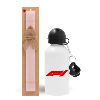 Formula 1, Πασχαλινό Σετ, παγούρι μεταλλικό αλουμινίου (500ml) & πασχαλινή λαμπάδα αρωματική πλακέ (30cm) (ΡΟΖ)