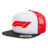 Adult Foam Flat Snapback with Mesh Black-White-Red (POLYESTER, ADULT, UNISEX, ONE SIZE)