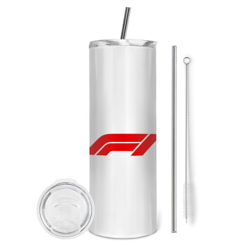 Formula 1, Tumbler ποτήρι θερμό από ανοξείδωτο ατσάλι 600ml, με μεταλλικό καλαμάκι & βούρτσα καθαρισμού